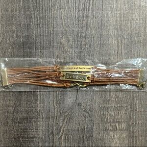💞 New Brown Leather Bracelet with “Believe” & other Inspirational Charms